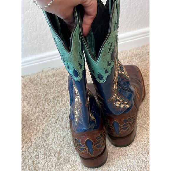 Lucchese Amberlyn Boots Blue Brown Full Quill Ostrich Western Cowgirl size 8 B - Picture 10 of 10